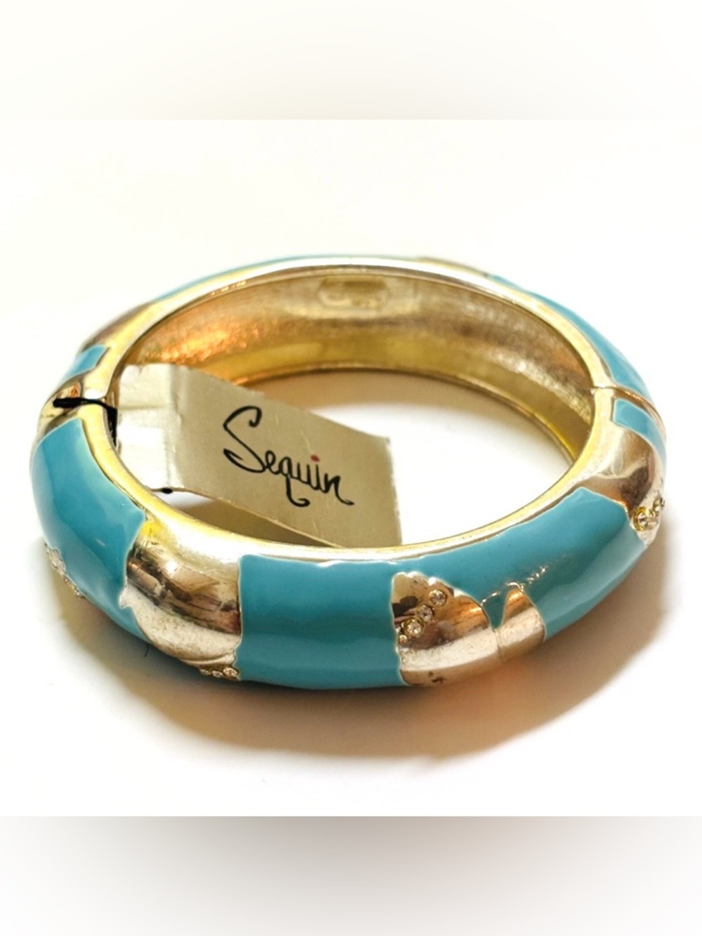 Turquoise Enamel Hinged Bangle Bracelet